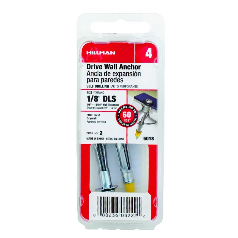 HILLMAN 1/8 In. D X 1/8 LS In. L Steel Pan Head Drive Wall Anchors 2 Pk
