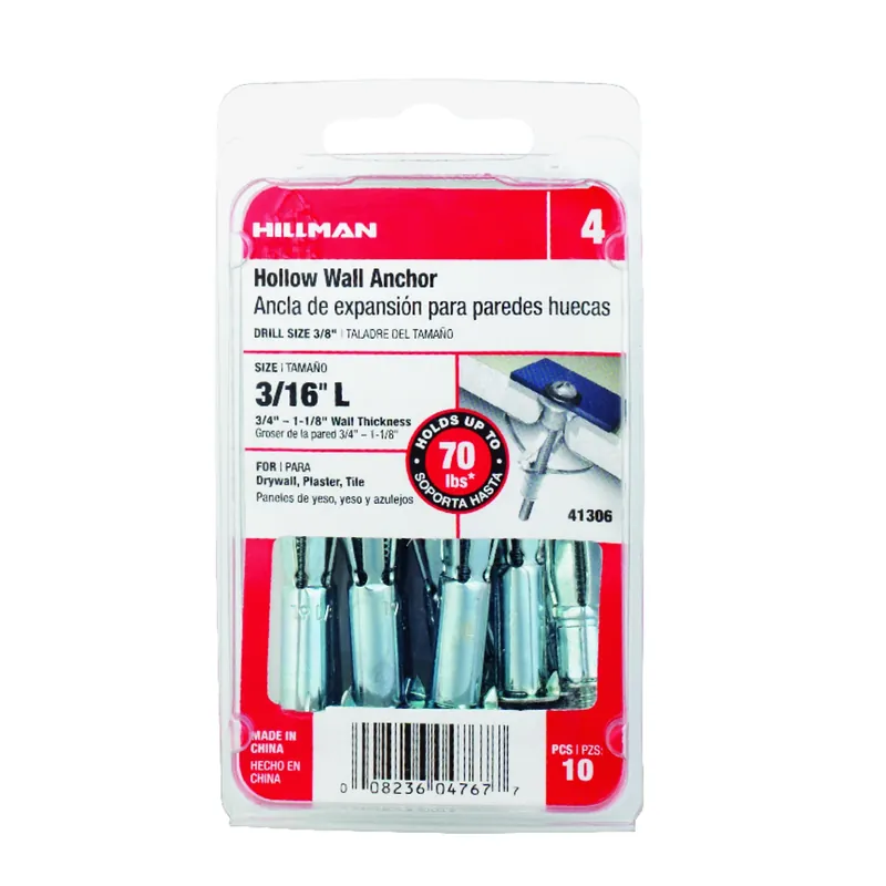 HILLMAN 3/16 In. D X 3/16 Long In. L Steel Pan Head Hollow Wall Anchors 10 Pc