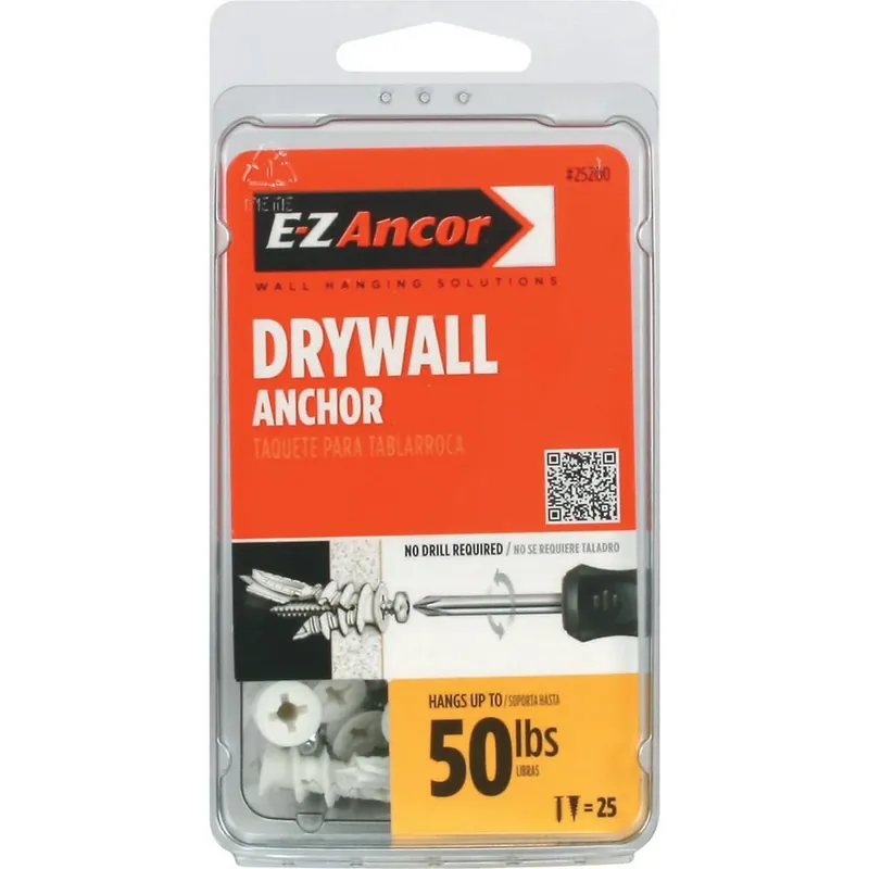 Drywall Anchors, Self-Drilling, Plastic, 50, 25-Pk.