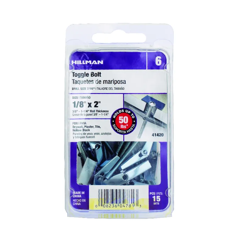 HILLMAN 1/8 In. D X 2 In. L Round Zinc-Plated Steel Toggle Bolt 15 Pk