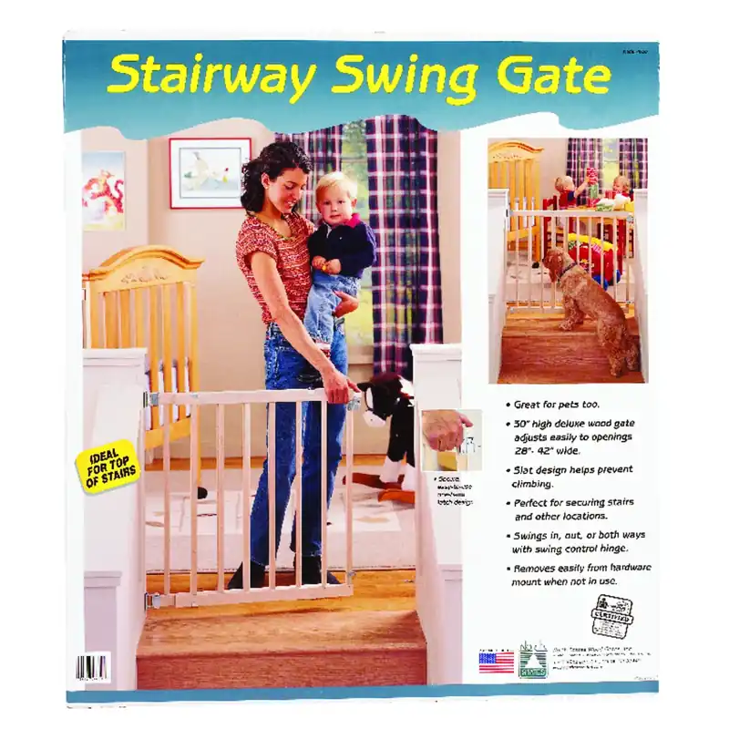 Stairway Swing Gate, Wood, 28-42 X 30-In.