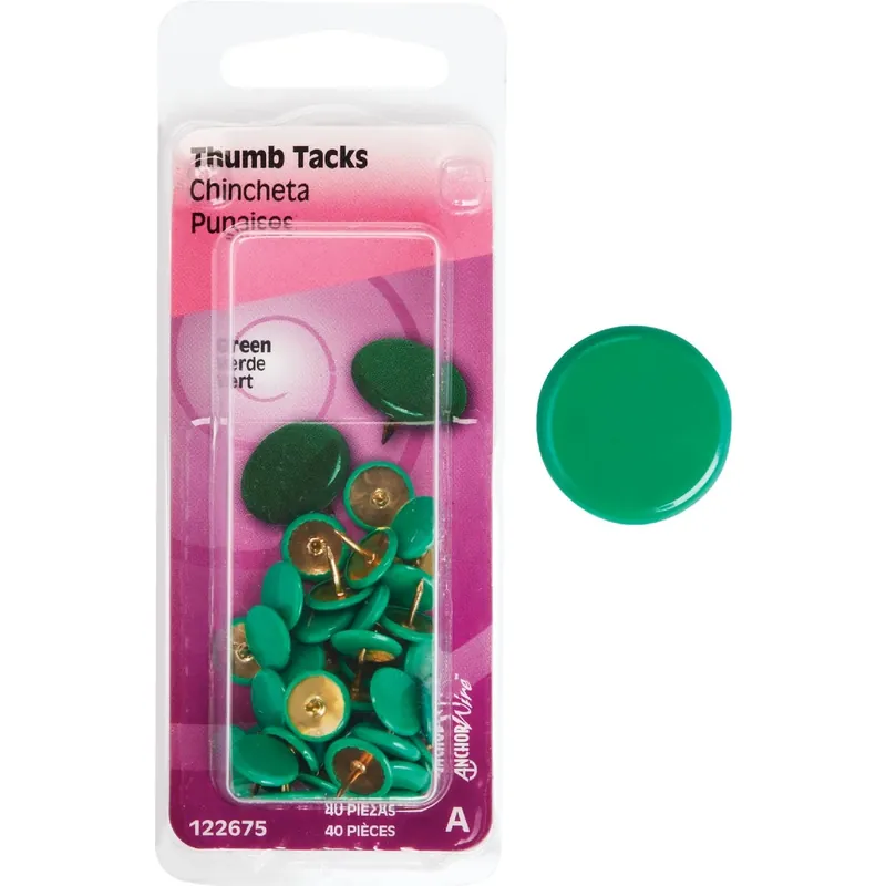 HILLMAN 5/16 In. L Green Steel Thumb Tacks 40 Pk