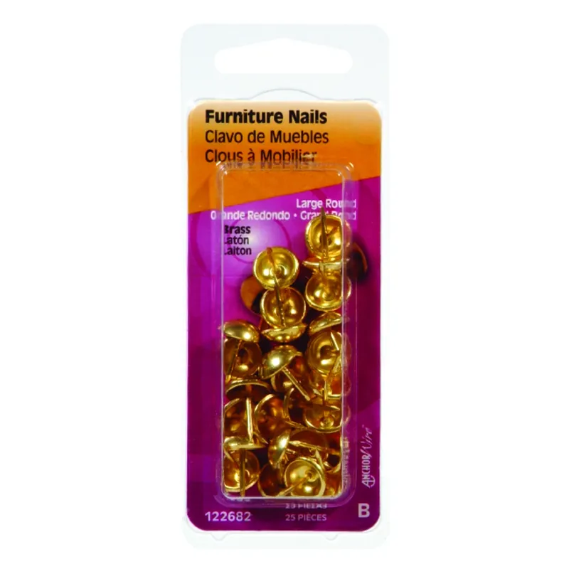 HILLMAN Large Size Brass-Plated Brass Furniture Nails 25 Pk