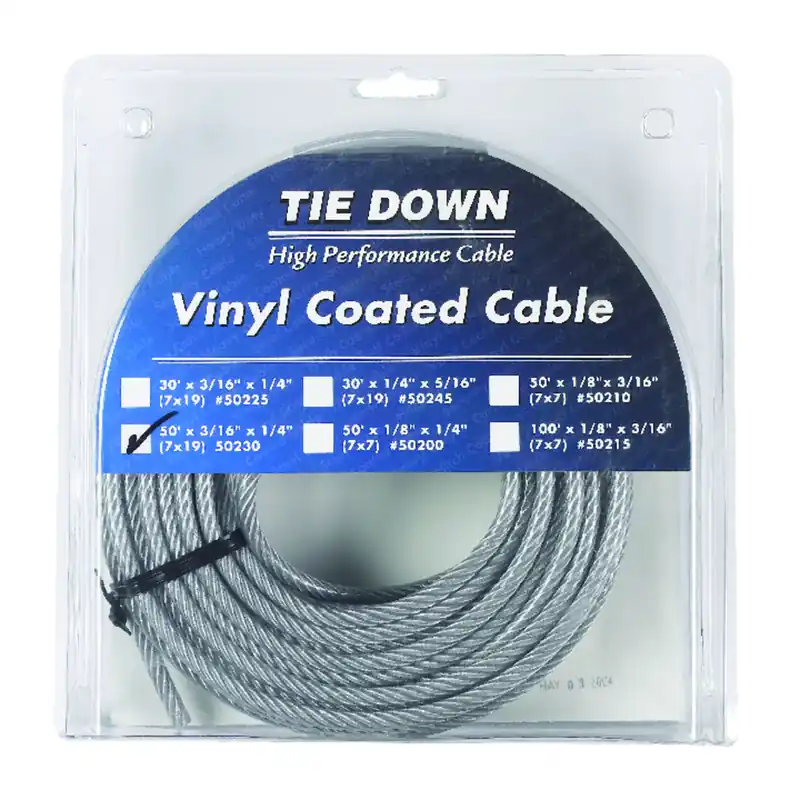 Vinyl Coated Galvanized Steel 3/16 In. Diameter X 50 Ft. Length Aircraft Cable