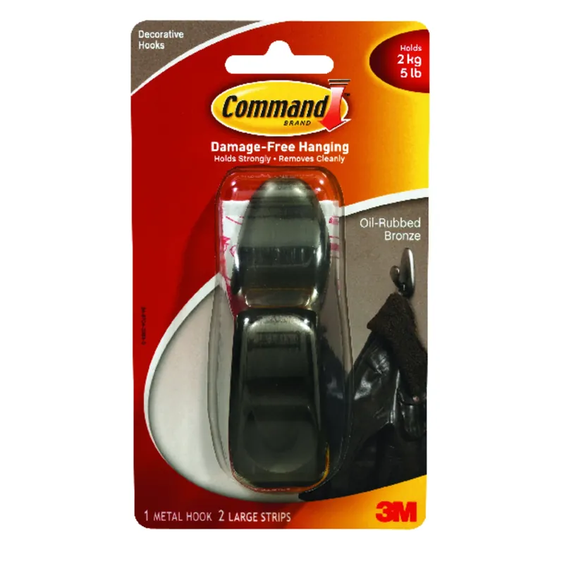 3M Command 4-1/8 In. L Oil Rubbed Bronze Metal Large Forever Classic Coat/Hat Hook 5 Lb. Cap. 1 Pk