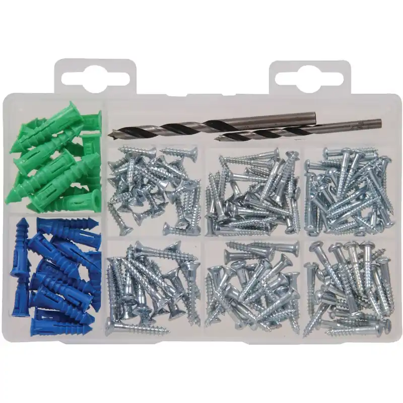 HILLMAN M1 Assorted X Assortment In. L Phillips Blue Coarse Wood Screw And Drill Kit 165 Pk