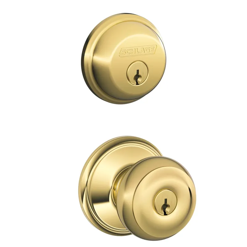 Bright Brass Georgian Design Combination Keyed Entry Lockset And Deadbolt