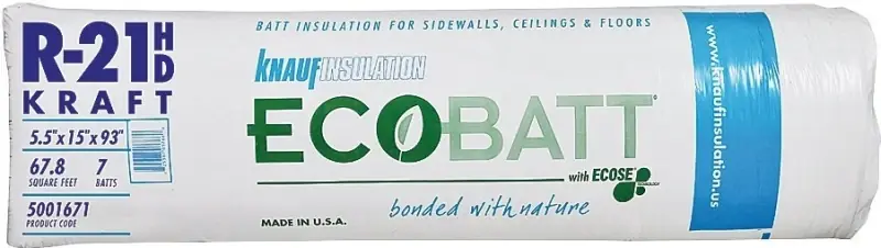 R-21 Kraft Faced Fiberglass Insulation Batt 15 In. X 93 In. - Eco-friendly