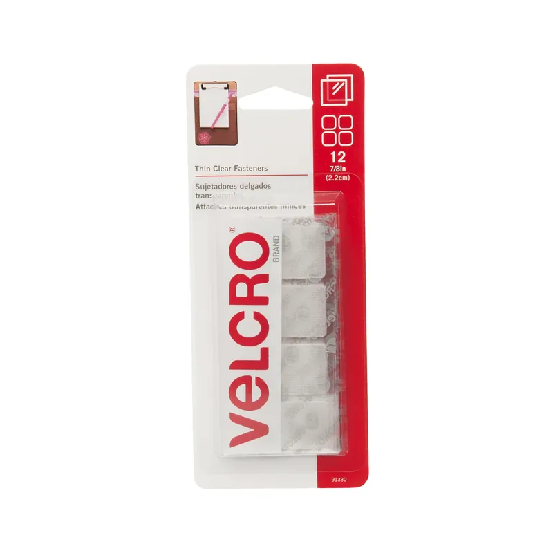 VELCRO Brand Thin Clear Small Nylon Hook And Loop Fastener 7/8 In. L 12 Pk