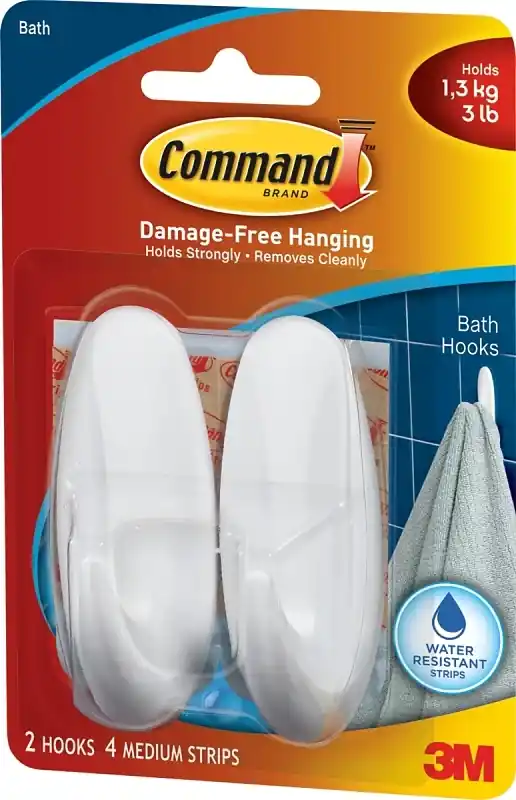 3M Command Medium Plastic Bath Hook 3.125 In. L 2 Pk