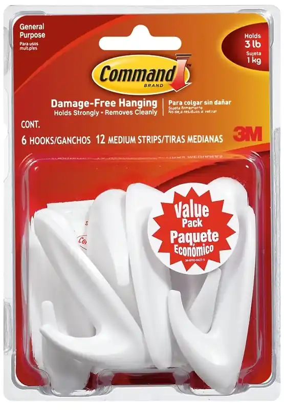 3M Command Medium Plastic Designer Hooks 3.13 In. L 6 Pk