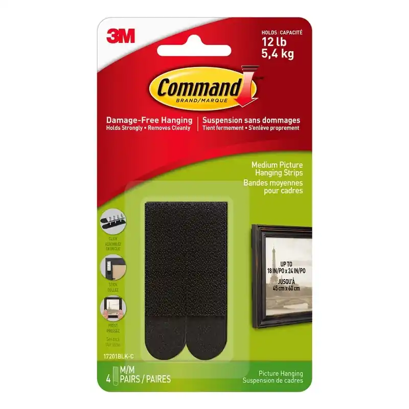 3M Command Black Medium Picture Hanging Strips 10 Lb 8 Pk