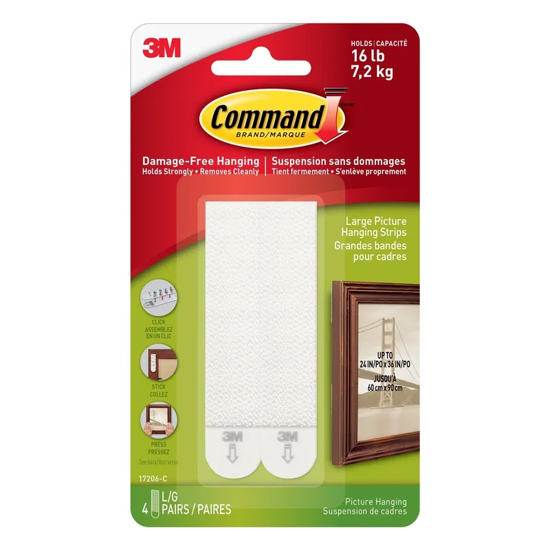 3M Command White Large Picture Hanging Strips 15 Lb 4 Pair