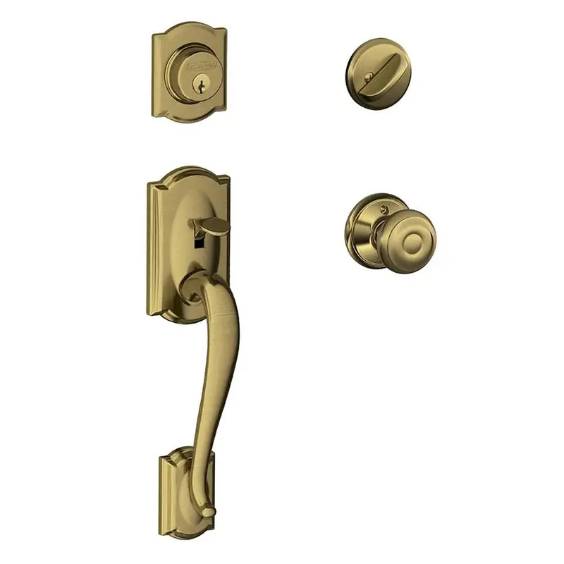 Camelot Antique Brass Entry Door Handleset With Georgian Knob, Grade 2