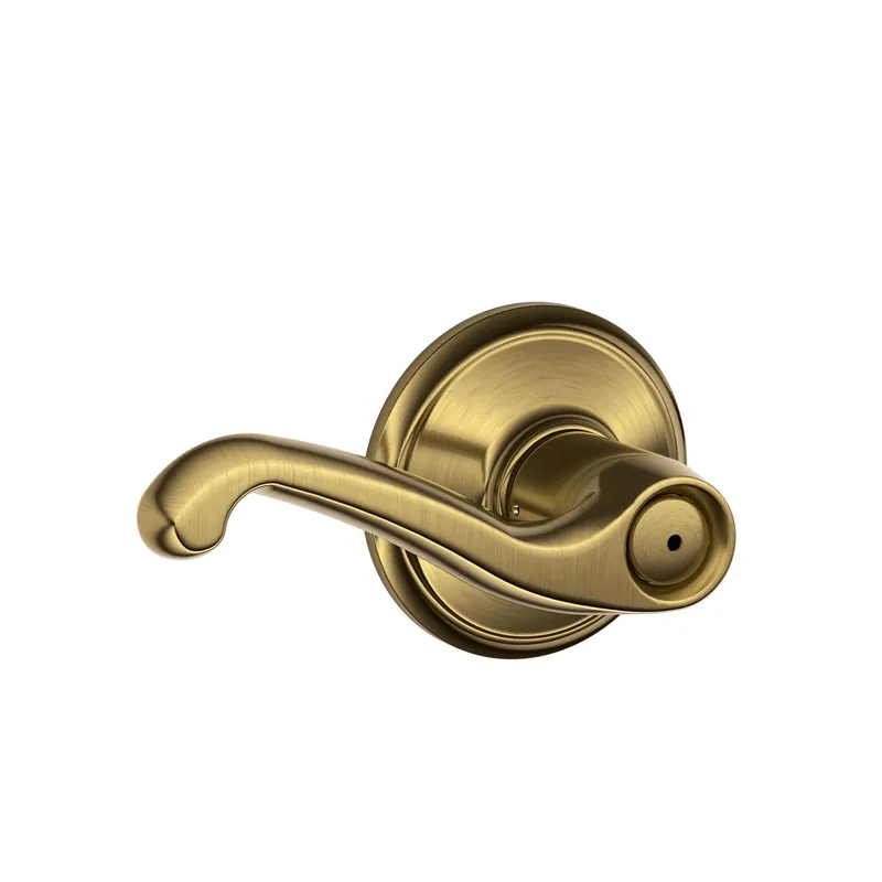 Privacy Lockset, Flair Lever, Antique Brass, Fits 2-3/8 & 2-3/4-In. Backsets