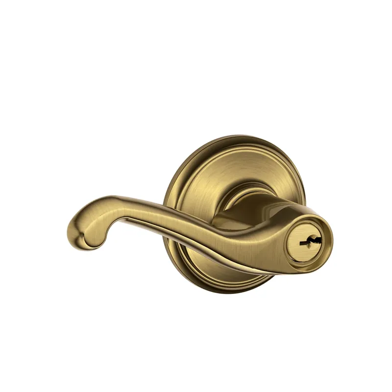 Entry Lockset, Flair Knob, Antique Brass, Fits 2-3/8 & 2-3/4-In. Backsets
