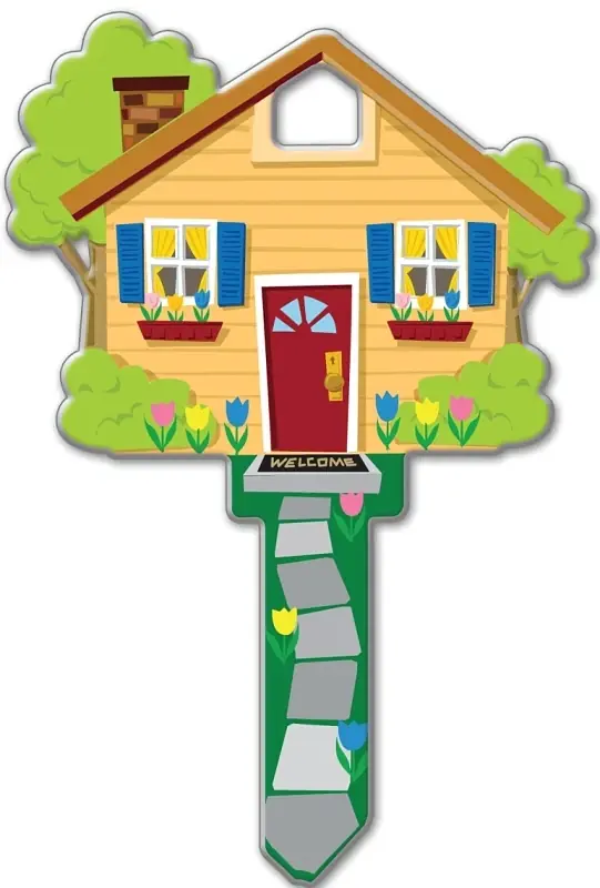 Decorative House Key Blank, Kw11, Brass, Enamel Coated, Double Sided