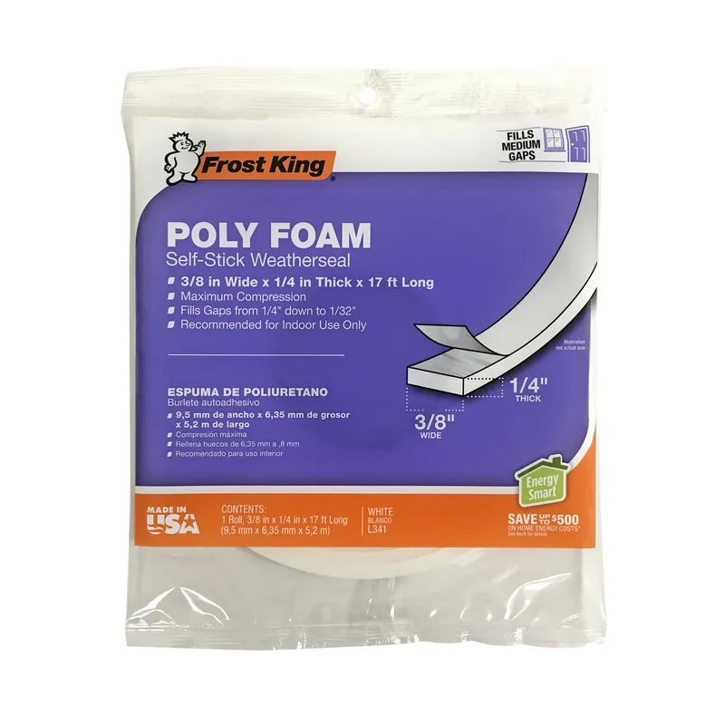 Poly Foam Weatherseal Tape, 3/8W X 1/4-In. T X 17-Ft.