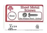 Fasteners Zinc Plated Sheet Metal Screws 8 X 3/4" Hex Head - 100 Count