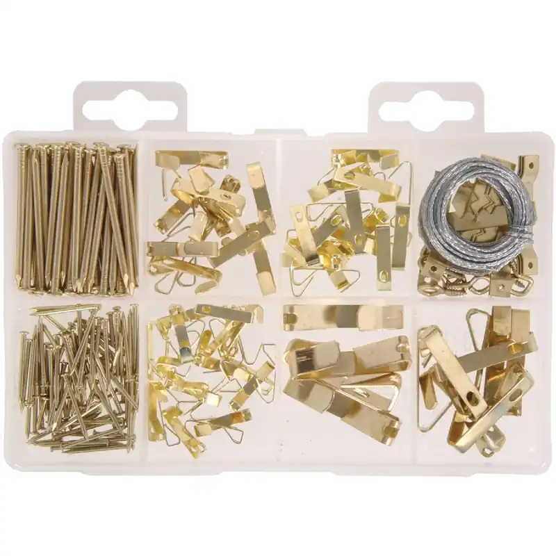 HILLMAN Brass-Plated Silver Assorted Picture Hanging Set 50 Lb 206 Pk