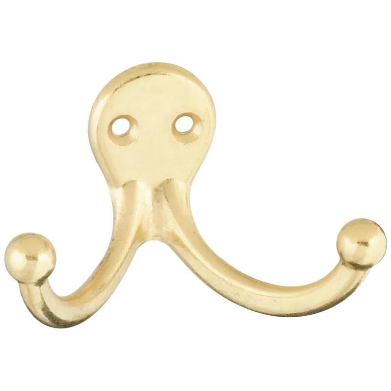 National Hardware Brass Gold Zinc Die-Cast Double Clothes Hook 35 Lb. Cap. 1 Pk