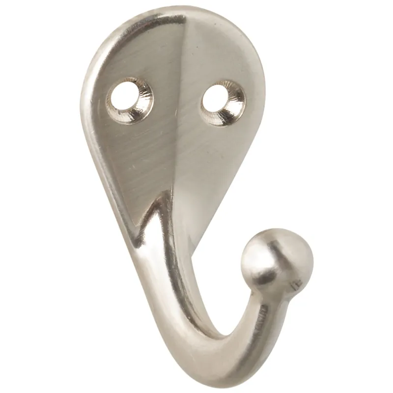 National Hardware 1.47 In. L Satin Nickel Silver Zinc Clothes Hook 35 Lb. Cap. 2 Pk