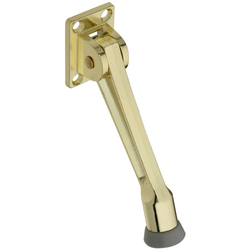 Doorstop, Wall-Mount, Kick-Down, Bright Brass, 5 In.