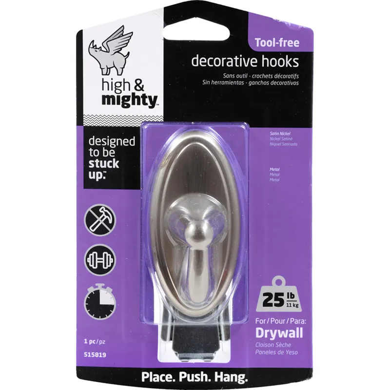 High & Mighty 3.5 In. L Satin Nickel Steel Oval Hook 25 Lb. Cap. 1 Pk