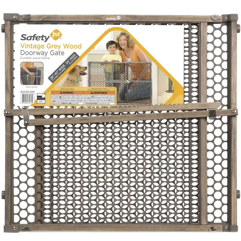 Wood Security Gate, Gray, 28-42 X 24-In.