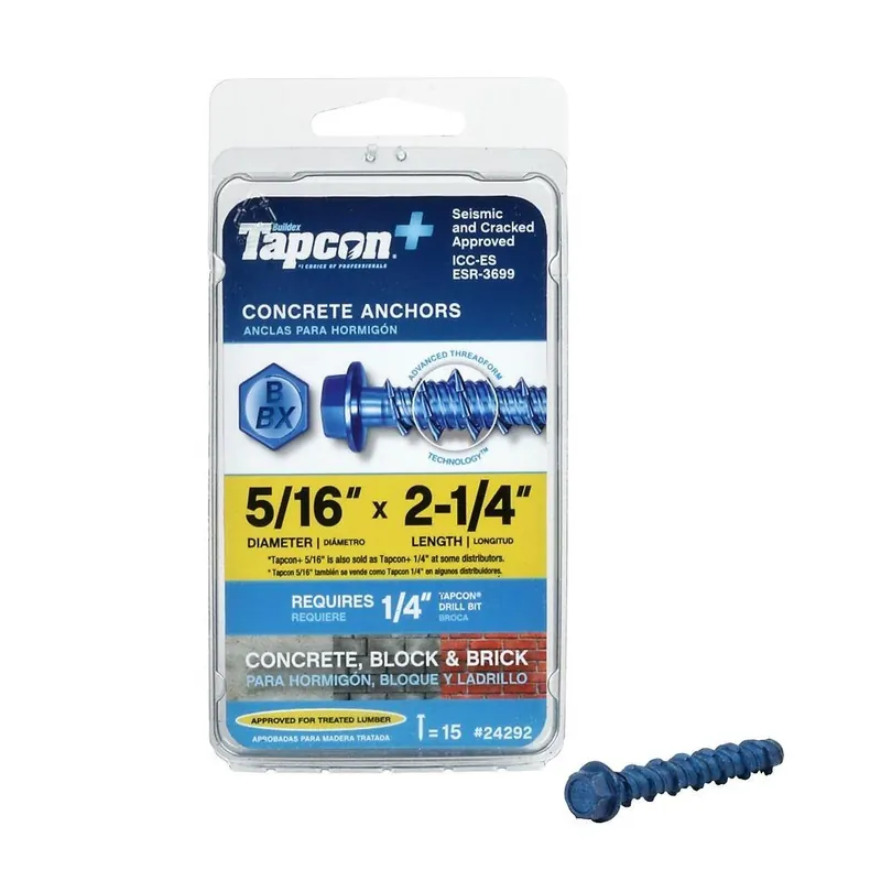 Tapcon 5/16 In. D X 2-1/4 In. L Steel Hex Head Concrete Screw Anchor 15 Pk