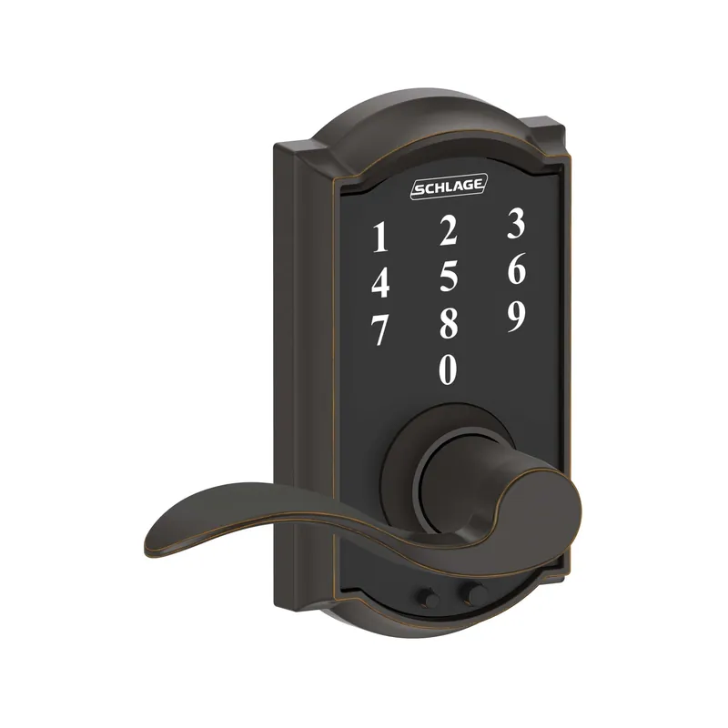 Touch Keyless Entry Lever Lockset, Camelot Trim, Aged Bronze