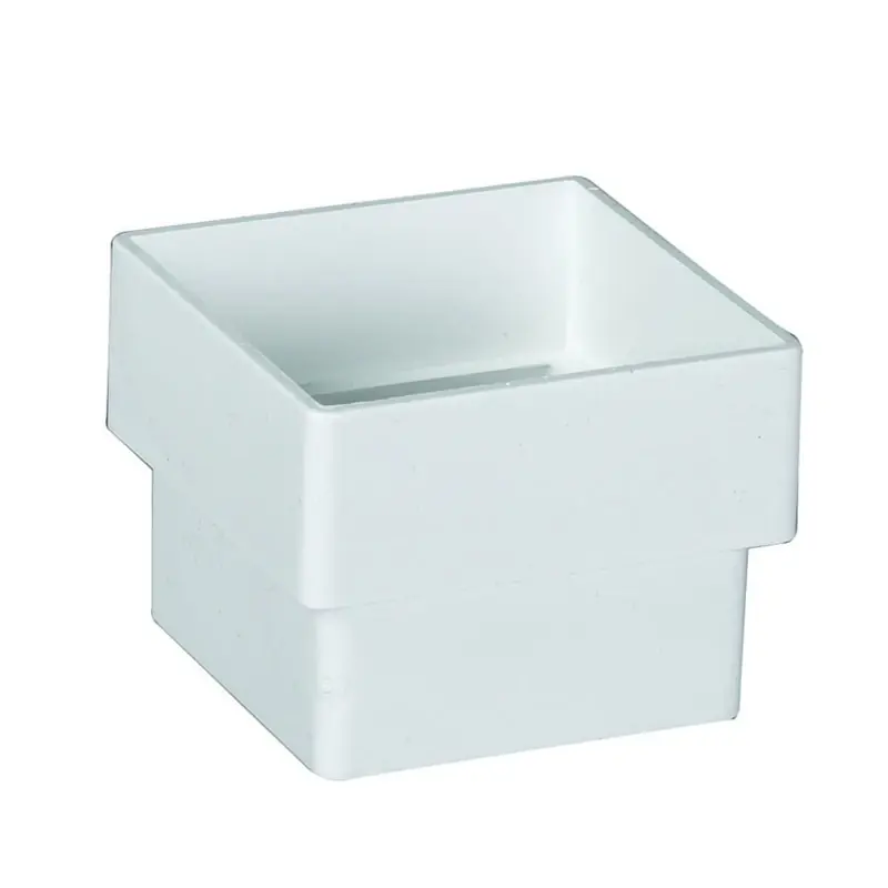 Downspout Connector, Contemporary, Square, Vinyl, White, 2-In.