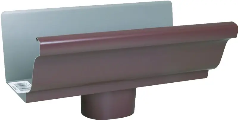 End Piece With Drop, For 5 In. Gutter, Brown Aluminum, 5 In.