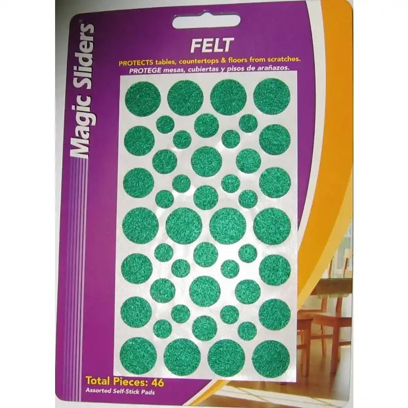 Magic Sliders Felt Self Adhesive Protective Pads Green Round 46 Pk
