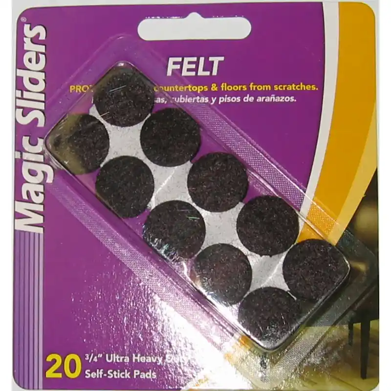 Magic Sliders Felt Self Adhesive Protective Pads Brown Round 3/4 In. W X 3/4 In. L 20 Pk