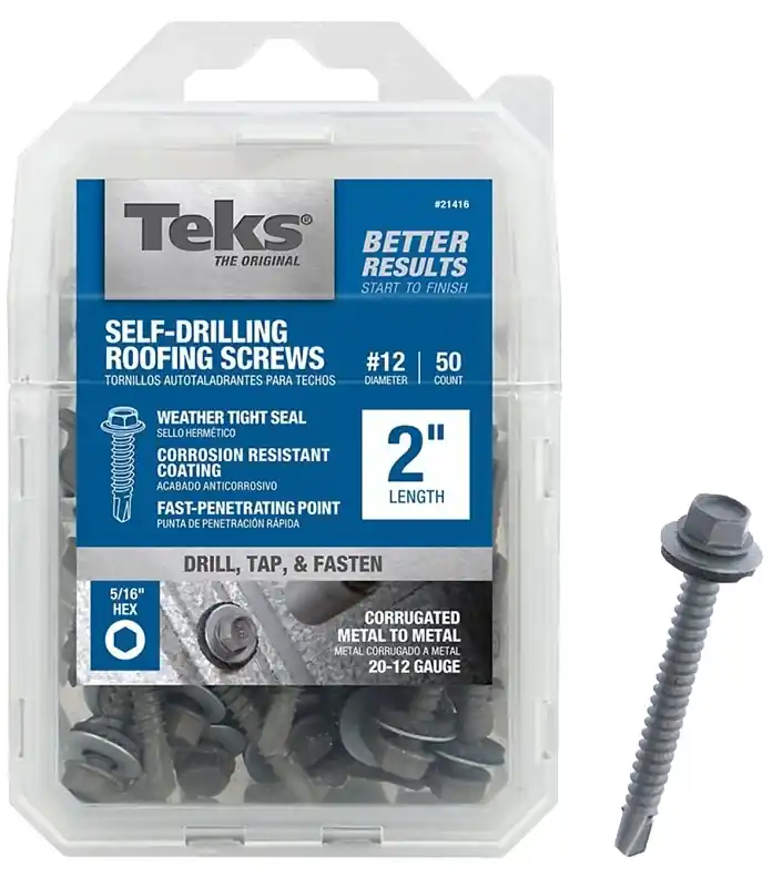 Teks No. 12 X 2 In. L Hex Drive Hex Washer Head Self Tapping Roofing Screws