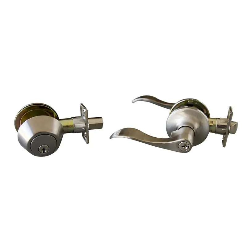 Stratford Wave Satin Nickel Entry Lever And Deadbolt Set 1-3/4 In.