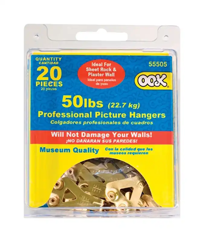 HILLMAN OOK Brass-Plated Blue Hanger Picture Hanging Kit 50 Lb 20 Pk