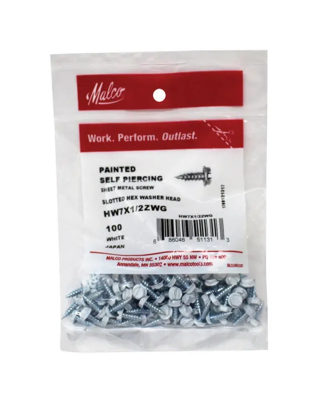 Malco No 7 Sizes X 1/2 In. L Slotted Hex Washer Head Sheet Metal Screws 100 Pk