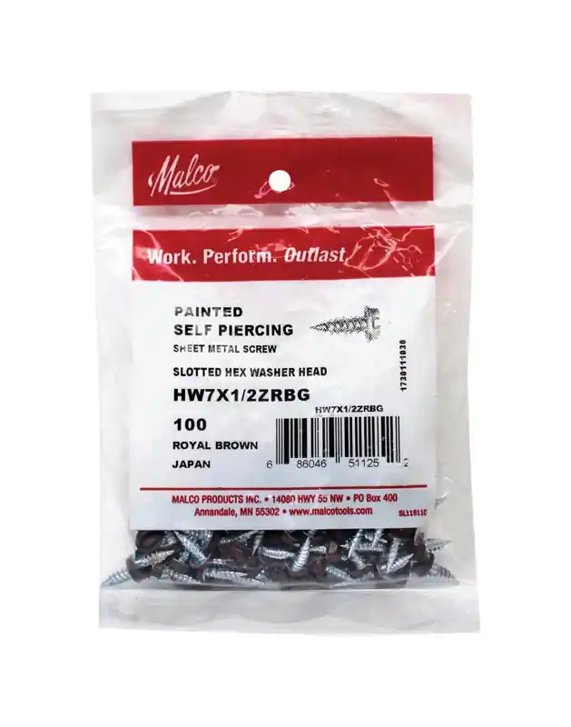 Malco No. 7 Sizes X 1/2 In. L Slotted Hex Washer Head Sheet Metal Screws 100 Pk