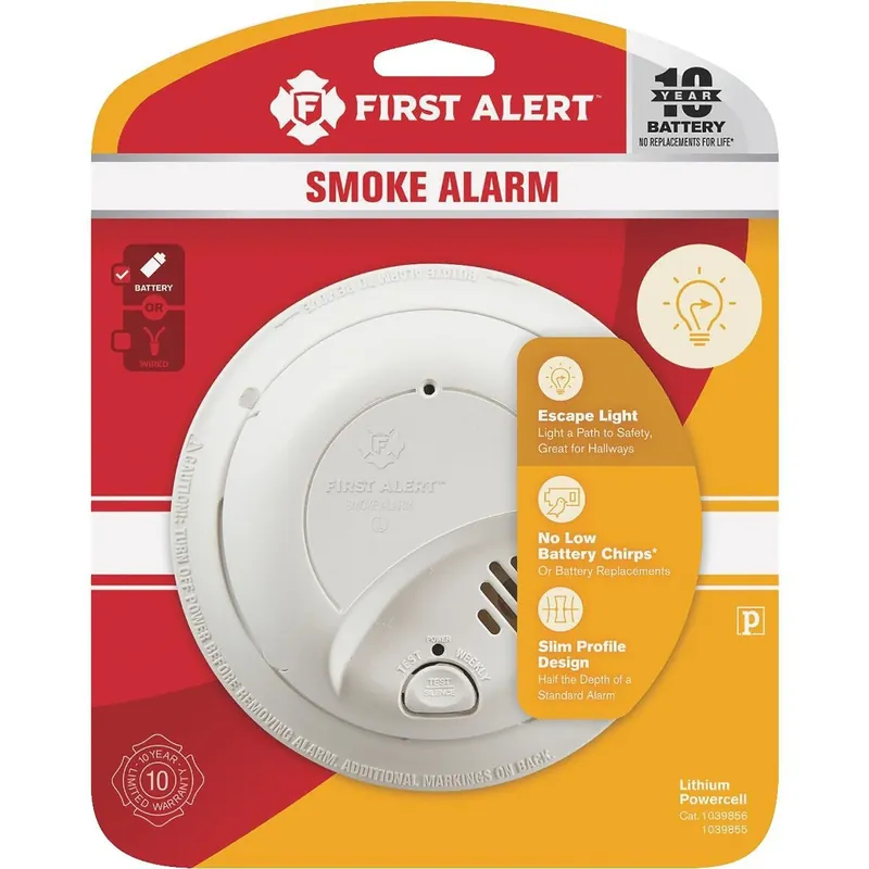 Smoke Alarm With Escape Light, Photoelectric Sensor, 10-Year Battery