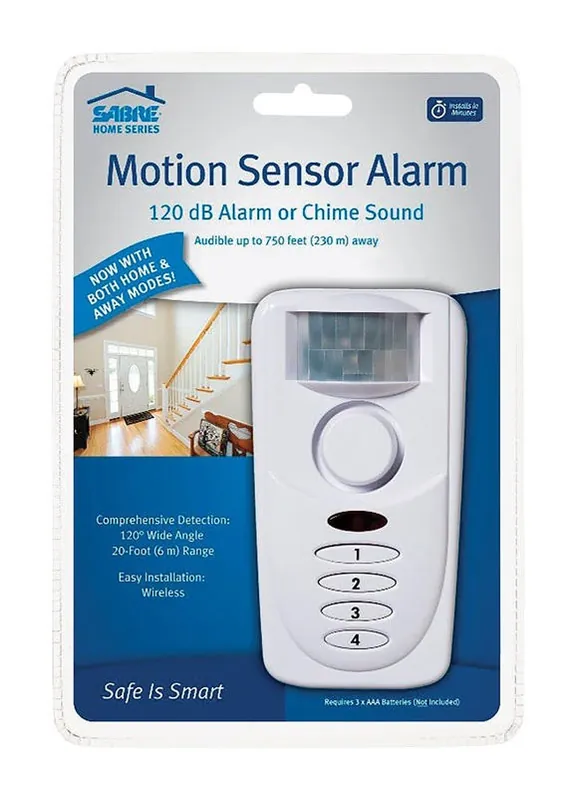 Sabre White Motion Sensor Alarm – Smart AAA Battery Security Device