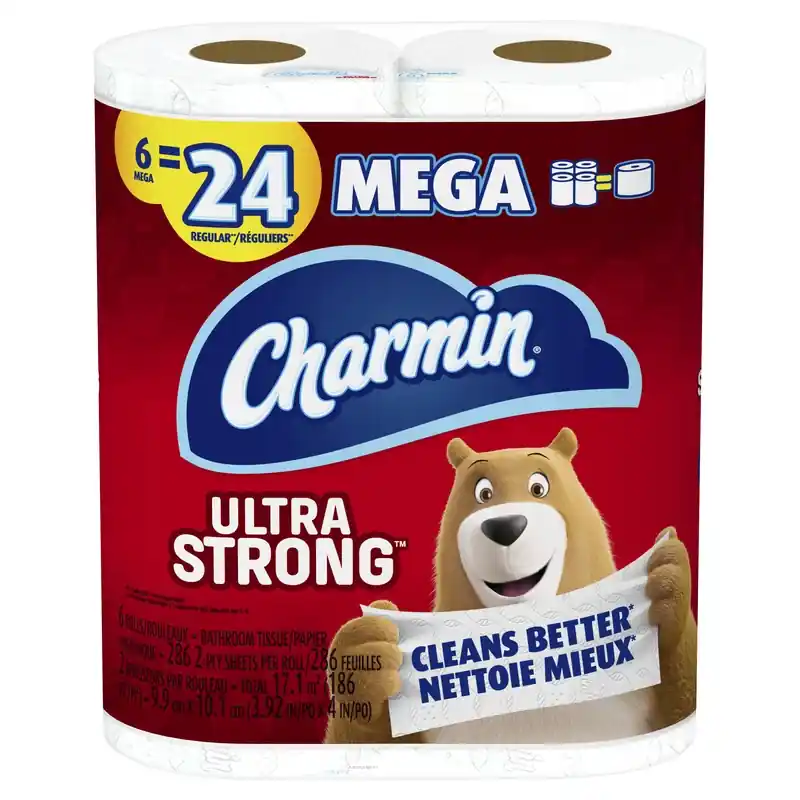 Charmin Ultra Strong Toilet Paper 6 Mega Rolls, 2-ply, 220-286 Sheets