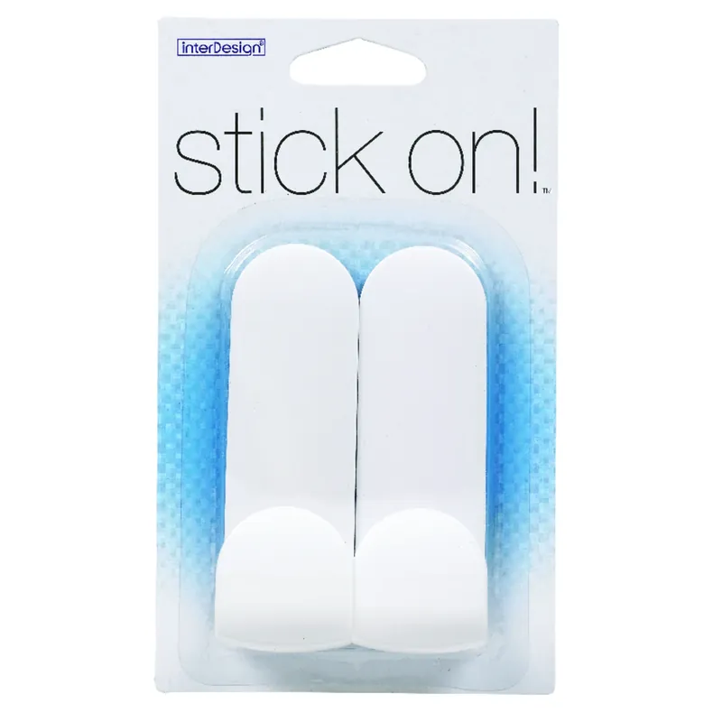 IDesign 4 In. L White Plastic Small/Medium Stick On! Tall Hook 2 Pk