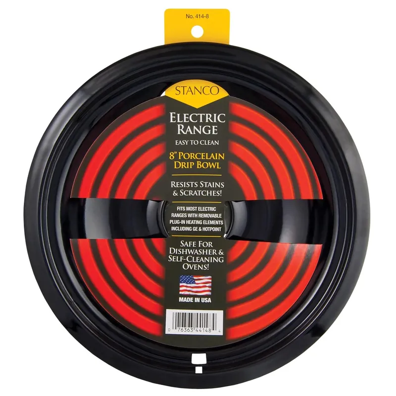 Electric Range Drip Bowl, Plug-In Element, Black Porcelain, 8 In.