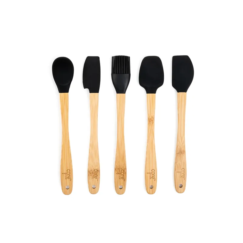 Beige/onyx Bamboo/silicone Mini Utensil Set - 5 Piece Set