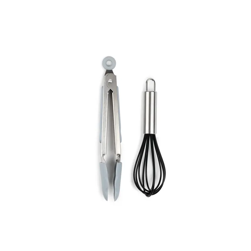 Silver Silicone And Stainless Steel Mini Whisk Tong Set - 2 Pieces
