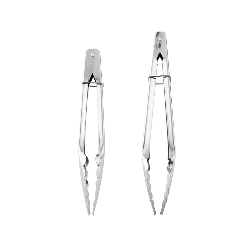 Silver Stainless Steel Locking Tongs 2 Piece Set - Dishwasher Safe