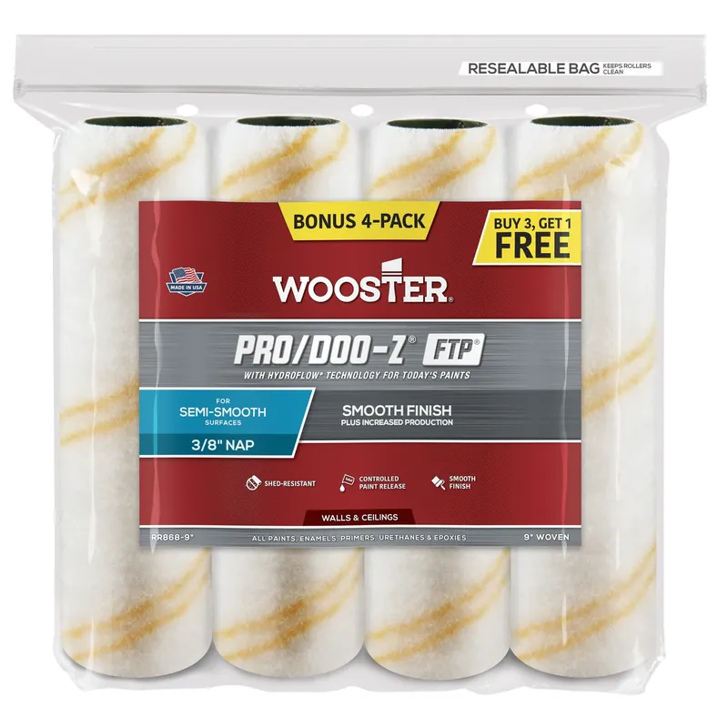 Wooster Pro/Doo-Z FTP Polypropylene 9 In. W X 3/8 In. Paint Roller Cover 4 Pk