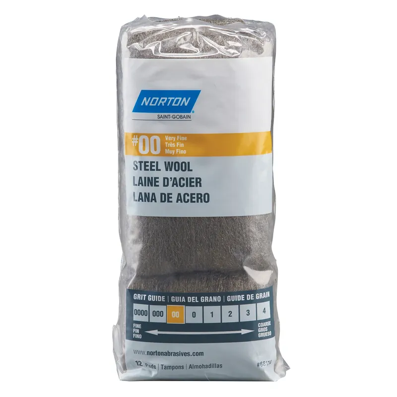 Norton 00 Grade Very Fine Steel Wool Pad 12 Pk